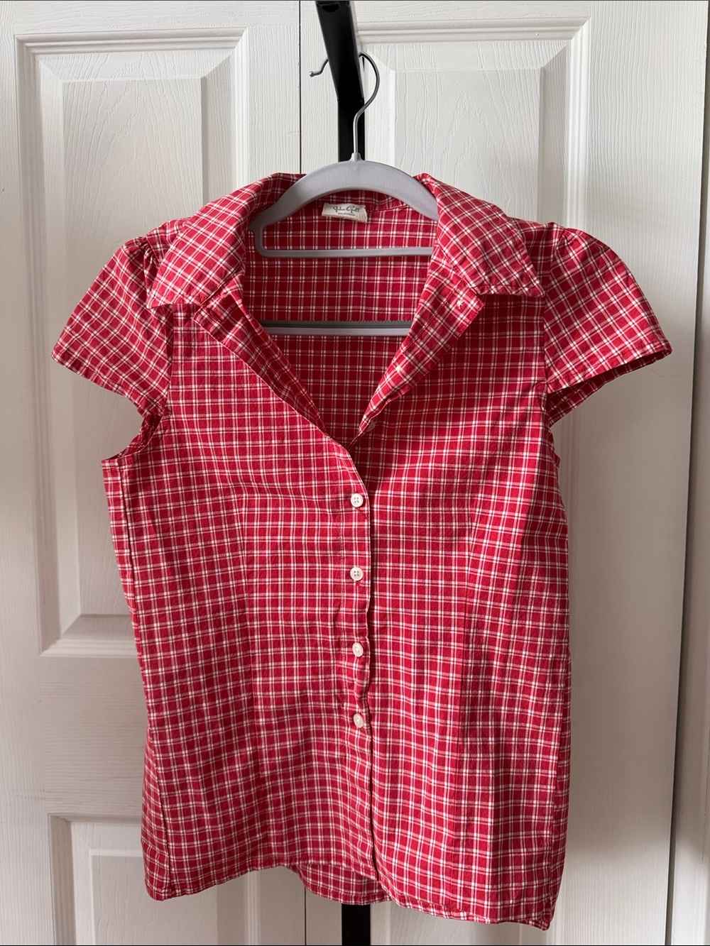 John Galt Red Plaid Button-Up Short Sleeve Shirt - Picture 4 of 9